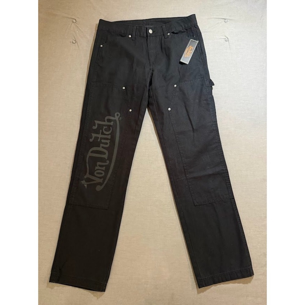 Von Dutch Double Knee‎ Cargo Pants Workwear Carpenter Mens 32X32 Black Zip.